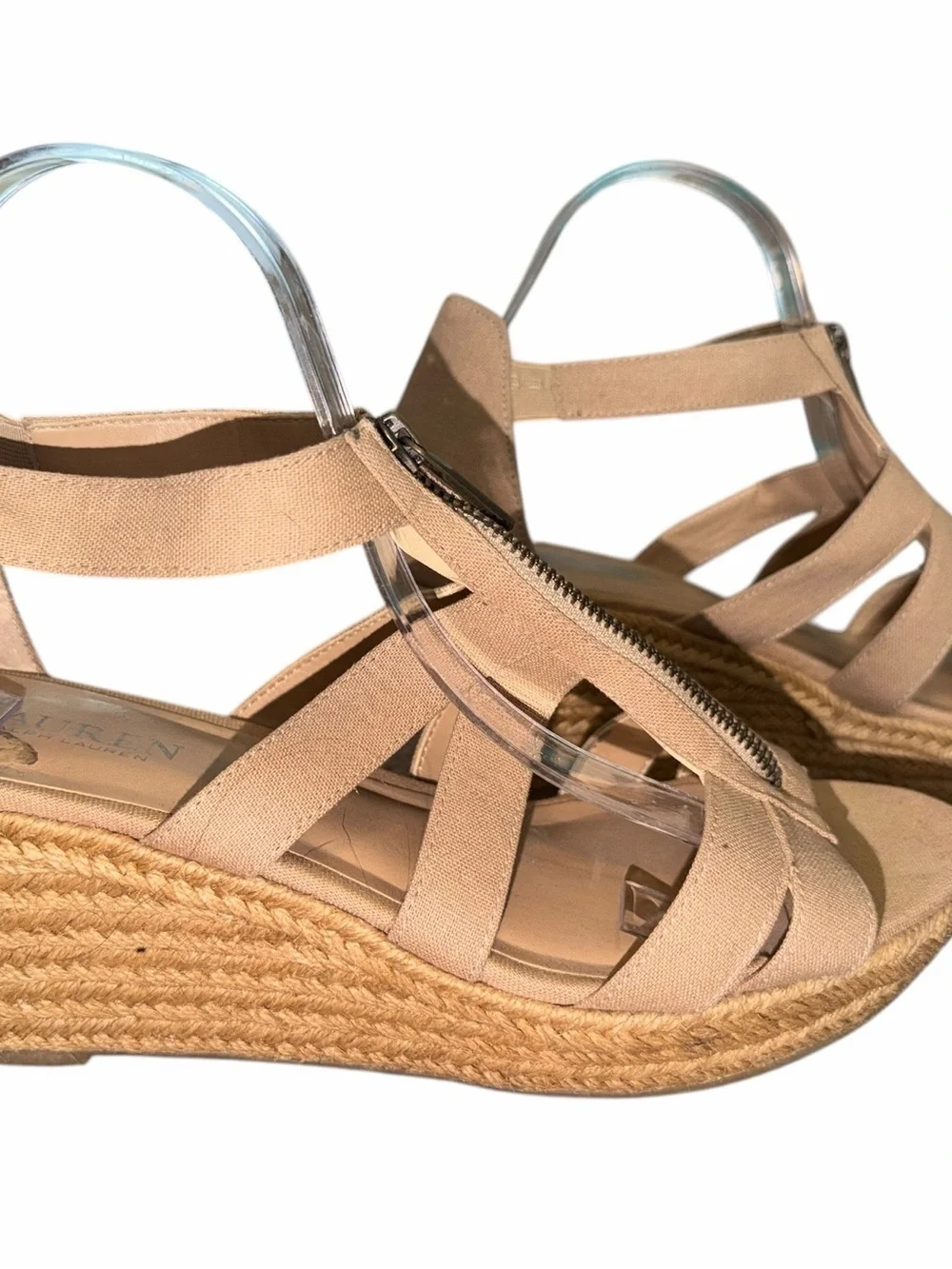 Lauren Ralph Lauren Kelce Wedge Sandals Zip Front Cotton Upper Size 11 Summer